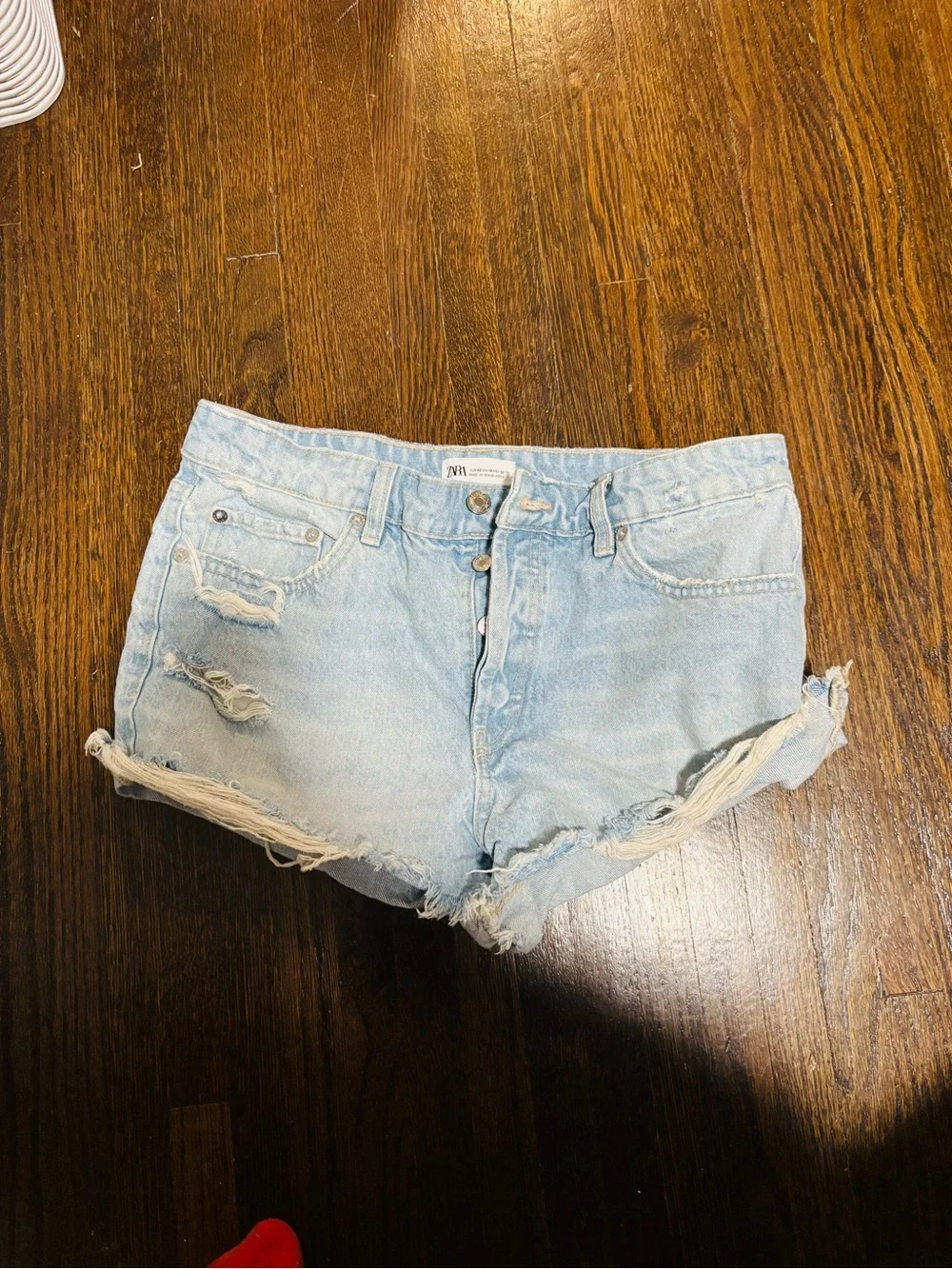 ZARA, Light Blue Distressed Women’s Denim Shorts, Size 10